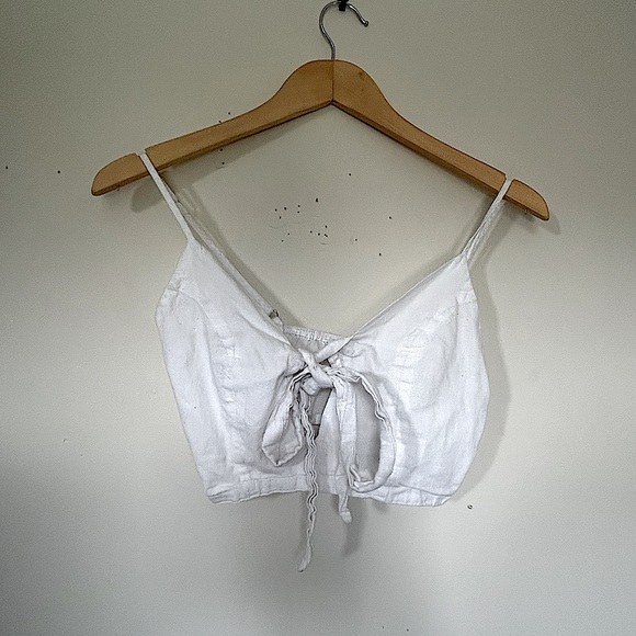 White Cottage Core Front Tie Crop Top White - Picture 13 of 13